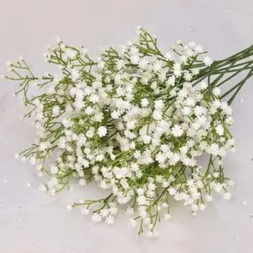 Suandsu 9 PCS Gypsophila Long Stem Artificial Baby Breath Flowers Fake Real Touch Flower for Home Office Indoor Outdoor Wedding Decoration Festive Furnishing White