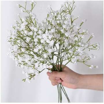 Suandsu 9 PCS Gypsophila Long Stem Artificial Baby Breath Flowers Fake Real Touch Flower for Home Office Indoor Outdoor Wedding Decoration Festive Furnishing White