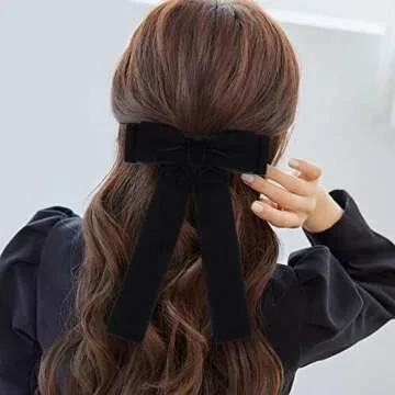 2PCS Handmade Velvet Bow Hair Clips, Headbands for Women Girls, Elegant Hair Ties Hair Styling Accessories, Hair Band Set, Gifts for Mom, Yoga Outdoor Headdress Decor, Black and White