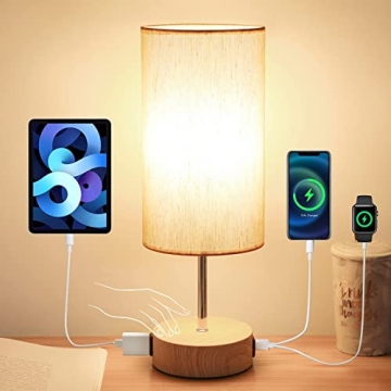 Yarra-Decor Touch Control Bedside Lamp with USB & AC Ports