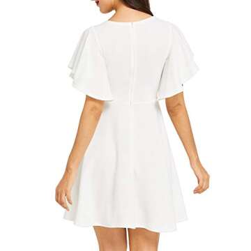 ROMWE Women's Stretchy A Line Swing Flared Skater Cocktail Party Dress White S