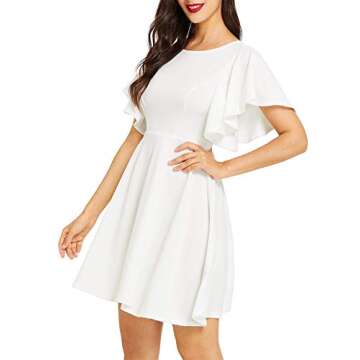 ROMWE Women's Stretchy A Line Swing Flared Skater Cocktail Party Dress White S