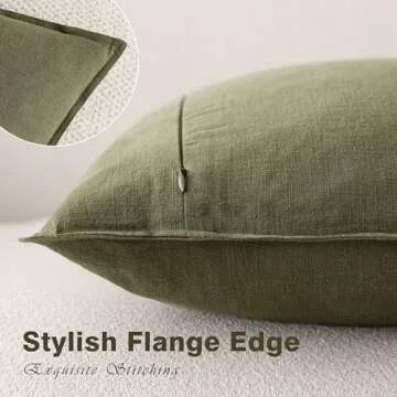 Foindtower Pack of 2, Decorative Linen Soild Throw Pillow Covers Soft Accent Cushion Case Boho Farmhouse Pillowcase for Chair Couch Sofa Bedroom Living Room Home Decor 18 x 18 Inch Olive Green