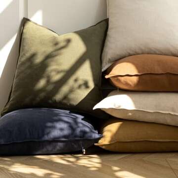 Foindtower Pack of 2, Decorative Linen Soild Throw Pillow Covers Soft Accent Cushion Case Boho Farmhouse Pillowcase for Chair Couch Sofa Bedroom Living Room Home Decor 18 x 18 Inch Olive Green