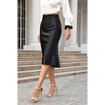 ALCEA ROSEA Womens Satin High Waisted Silk A-line Wedding Elegant Elastic Midi Skirt