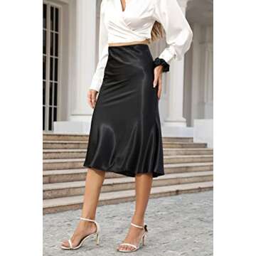 ALCEA ROSEA Womens Satin High Waisted Silk A-line Wedding Elegant Elastic Midi Skirt