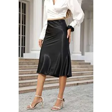 ALCEA ROSEA Women's Elegant A-line Satin Midi Skirt