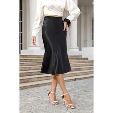 ALCEA ROSEA Womens Satin High Waisted Silk A-line Wedding Elegant Elastic Midi Skirt