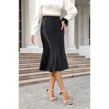 ALCEA ROSEA Women's Elegant A-line Satin Midi Skirt