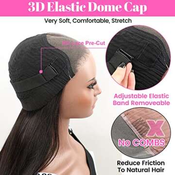 ISEE Wear and Go Glueless Wigs Human Hair Pre Plucked Kinky Straight Lace Front No Glue 4X6 HD Closure Yaki for Women 18 Inch