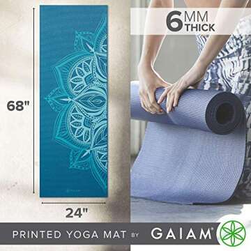 Gaiam Yoga Mat Premium Print Extra Thick Non Slip Exercise & Fitness Mat for All Types of Yoga, Pilates & Floor Workouts, Indigo Point, 6mm