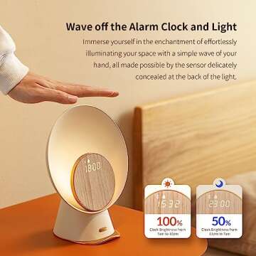 Vivilumens Sunrise Alarm Clock for Bedroom, 6 in 1 Alarm Clocks with Wireless Charging, Wake Up Light Bedside Clock Lamp Adjustable, Bluetooth Speaker, 3-Color Breathing Light, Gifts for Women Men
