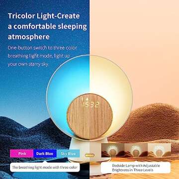 Vivilumens Sunrise Alarm Clock for Bedroom, 6 in 1 Alarm Clocks with Wireless Charging, Wake Up Light Bedside Clock Lamp Adjustable, Bluetooth Speaker, 3-Color Breathing Light, Gifts for Women Men