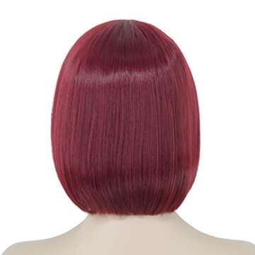 Bopocoko Wine Red Wigs for Women, 12'' Short Burgundy Bob Hair Wig with Bangs, Natural Synthetic Wig with Realistic Scalp, Cute Wigs for Daily Party BU239BU