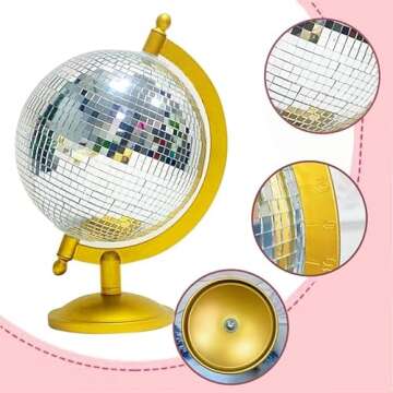 MFGDISCO Disco Ball Globe Home Decor Statues, Classic Tabletop Art Sculpture with Gold Base,Discoball Style Globe Unique Western Modern Decorative Aesthetic Sculptures, 8.5" x 8" x 12", Retro Gold