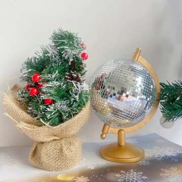 MFGDISCO Disco Ball Globe Home Decor Statues, Classic Tabletop Art Sculpture with Gold Base,Discoball Style Globe Unique Western Modern Decorative Aesthetic Sculptures, 8.5" x 8" x 12", Retro Gold