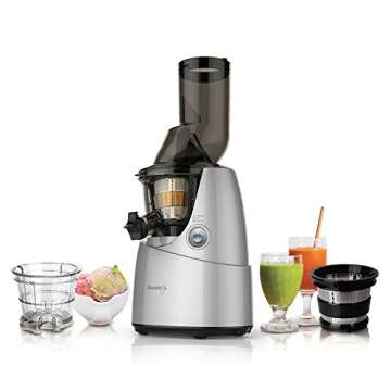 Kuvings Whole Slow Juicer with BPA-Free Components B6000SR Silver- Extra Wide Feed Chute- Reducing prep time by 40%-10 Year Limited Warranty- includes Sorbet and Smoothie Strainer