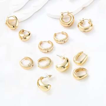Stylish Gold Hoop Earrings Set for Women | Hypoallergenic Jewelry