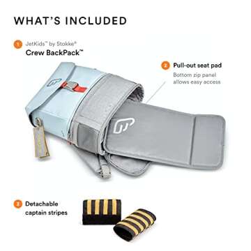 Stokke JetKids Crew BackPack, Blue Sky - Kid’s Lightweight Expandable Bag - Great for School & Travel - Adjustable & Water-Resistant - Best for Ages 2-7