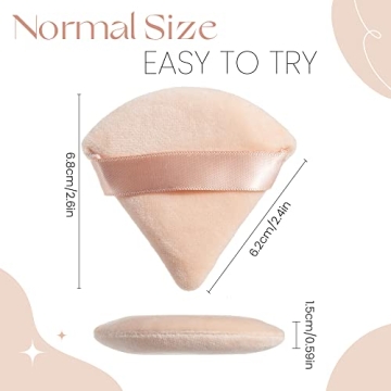 MOTZU 6 Pieces Powder Puff for Face , Cotton Velour Triangle Makeup Puff for Setting, Contouring, Under Eyes, and Corners, 2.76-inch Normal Size, with Strap, Beauty Tool