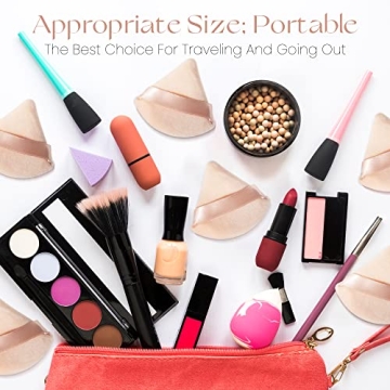 MOTZU 6 Pieces Powder Puff for Face , Cotton Velour Triangle Makeup Puff for Setting, Contouring, Under Eyes, and Corners, 2.76-inch Normal Size, with Strap, Beauty Tool