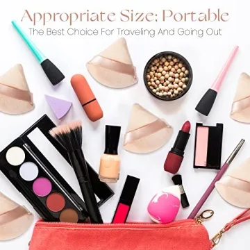 MOTZU 6 Pieces Powder Puff for Face , Cotton Velour Triangle Makeup Puff for Setting, Contouring, Under Eyes, and Corners, 2.76-inch Normal Size, with Strap, Beauty Tool