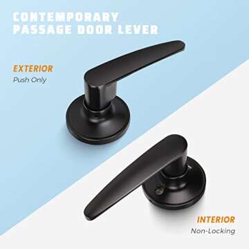 KNOBWELL 10 Pack Black Passage Door Lever Door Handle Non-Locking Lever Set for Hallway Door or Clos...