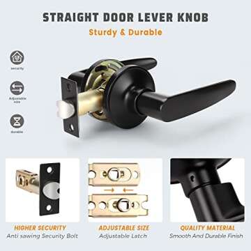 KNOBWELL 10 Pack Black Passage Door Lever Door Handle Non-Locking Lever Set for Hallway Door or Closet with a Matte Black Finish, Reversible for Right or Left Side (No Lock)