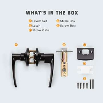 KNOBWELL 10 Pack Black Passage Door Lever Door Handle Non-Locking Lever Set for Hallway Door or Closet with a Matte Black Finish, Reversible for Right or Left Side (No Lock)