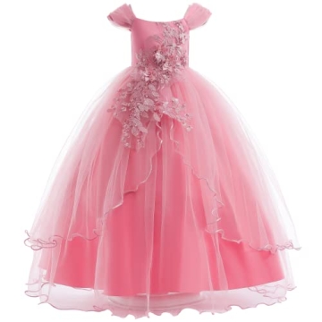 Weileenice Dusty Pink Girls Party Dresses with Lace Cold Shoulder and Embroidery for Weddings and Sp...
