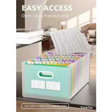 ThinkTex 26 Pockets Accordion File Organizer, Upright & Open Top, A-Z Colorful Tabs, Larger Capacity Expanding File Folder, Letter/A4 Size for School, Home and Office - Green