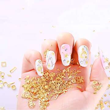 WOKOTO 6 Boxes Gold Metal Nail Studs Rose Star Moon Feather Nail Charm Kit 3D Nail Art Jewelry Decor...