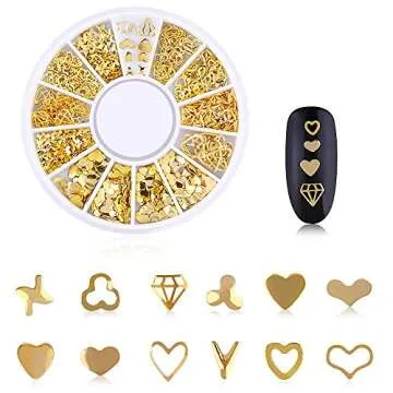 WOKOTO 6 Boxes Gold Metal Nail Studs Rose Star Moon Feather Nail Charm Kit 3D Nail Art Jewelry Decoration With 1Pc Tweezers And Picker Pencil
