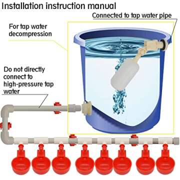 Complete Set Pipeline Automatic Chicken Nipple Waterer Cups and 1/2" PVC Tee Fittings Pipe Feeder Poultry Waterer Chicken Waterer Chicken Water Cup Chicken Waters Chicken Watering System