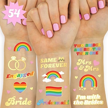 xo, Fetti Bride Pride Bachelorette Temporary Tattoos - 54 Glitter Styles | Mrs and Mrs Bach Party De...