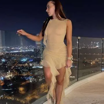 KMBANGI Women Sexy Ruffles Tube Bodycon Floral Tassels Frill Mesh Long Dress with Split & Strapless Midi Size(M) (Flower Beige)