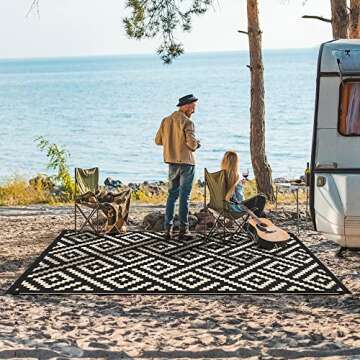 GENIMO 5x8 Outdoor Rug Waterproof, Reversible Mats, Area Rug, Plastic Outside Carpet, Geometric Rv M...