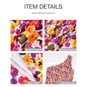 BTFBM 2025 Summer One Shoulder Dresses for Women Casual Sleeveless High Waist Floral Flowy Smocked Boho Beach Maxi Dress(Floral White Purple, Medium)