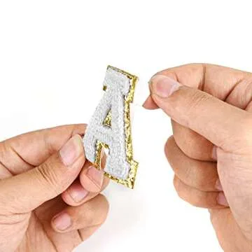 32 Pieces Chenille Letter Patches for Clothes,Varsity Letter Patches,Gold Glitter Trimmed Preppy Patches for Jackets Clothing Hat Shirt Bag Backpacks Laptops(White)