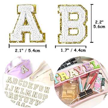 32 Pieces Chenille Letter Patches for Clothes,Varsity Letter Patches,Gold Glitter Trimmed Preppy Patches for Jackets Clothing Hat Shirt Bag Backpacks Laptops(White)