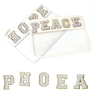 32 Pieces Chenille Letter Patches for Clothes,Varsity Letter Patches,Gold Glitter Trimmed Preppy Patches for Jackets Clothing Hat Shirt Bag Backpacks Laptops(White)