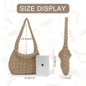 Goktow Puffer Quilted Carryall: Large Khaki Nylon Hobo Bag for Everyday Use