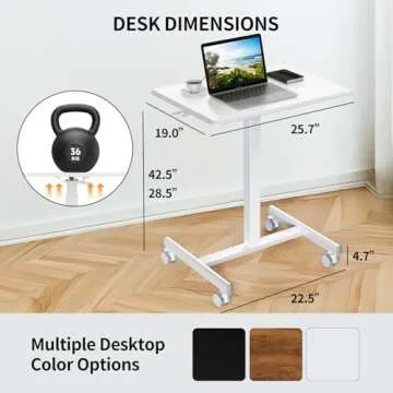 YSSOA Mobile Small Standing Desk - Rolling Desk with Adjustable Height and Lockable Wheels, Sit-Stand Laptop Table, Portable Computer Workstation, White