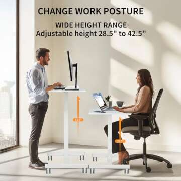 YSSOA Mobile Small Standing Desk - Rolling Desk with Adjustable Height and Lockable Wheels, Sit-Stand Laptop Table, Portable Computer Workstation, White