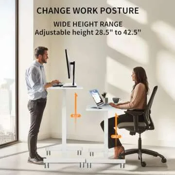 YSSOA Mobile Small Standing Desk - Rolling Desk with Adjustable Height and Lockable Wheels, Sit-Stand Laptop Table, Portable Computer Workstation, White