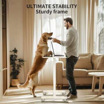 YSSOA Mobile Small Standing Desk - Rolling Desk with Adjustable Height and Lockable Wheels, Sit-Stand Laptop Table, Portable Computer Workstation, White