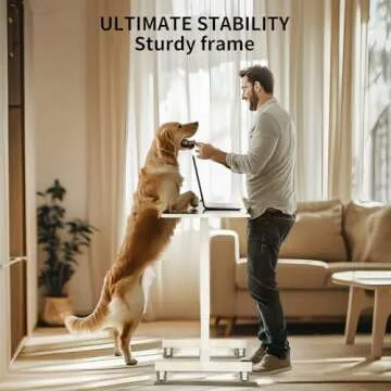 YSSOA Mobile Small Standing Desk - Rolling Desk with Adjustable Height and Lockable Wheels, Sit-Stand Laptop Table, Portable Computer Workstation, White