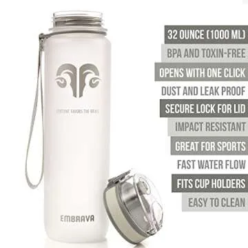 Embrava 32oz Best Sports Water Bottle - Leakproof & BPA Free