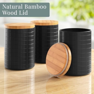 Farmhouse Kitchen Canister Set Metal Bamboo 3-Piece
