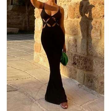 Trendy Spaghetti Strap Cut Out Maxi Dress for Summer